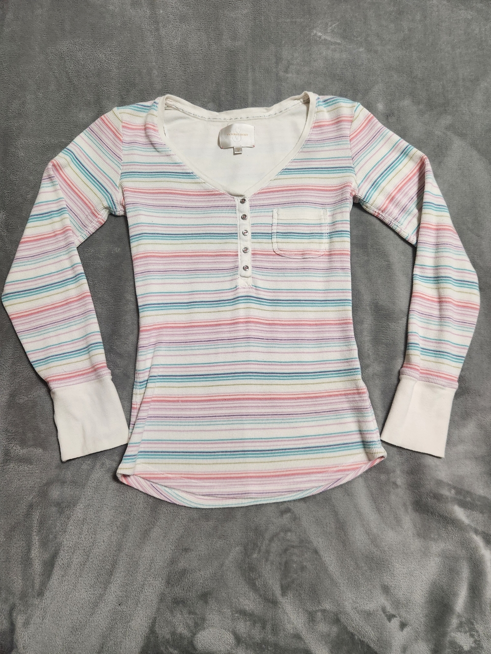 Victoria's Secret Pastel Striped Thermal Waffle Knit Henley Small